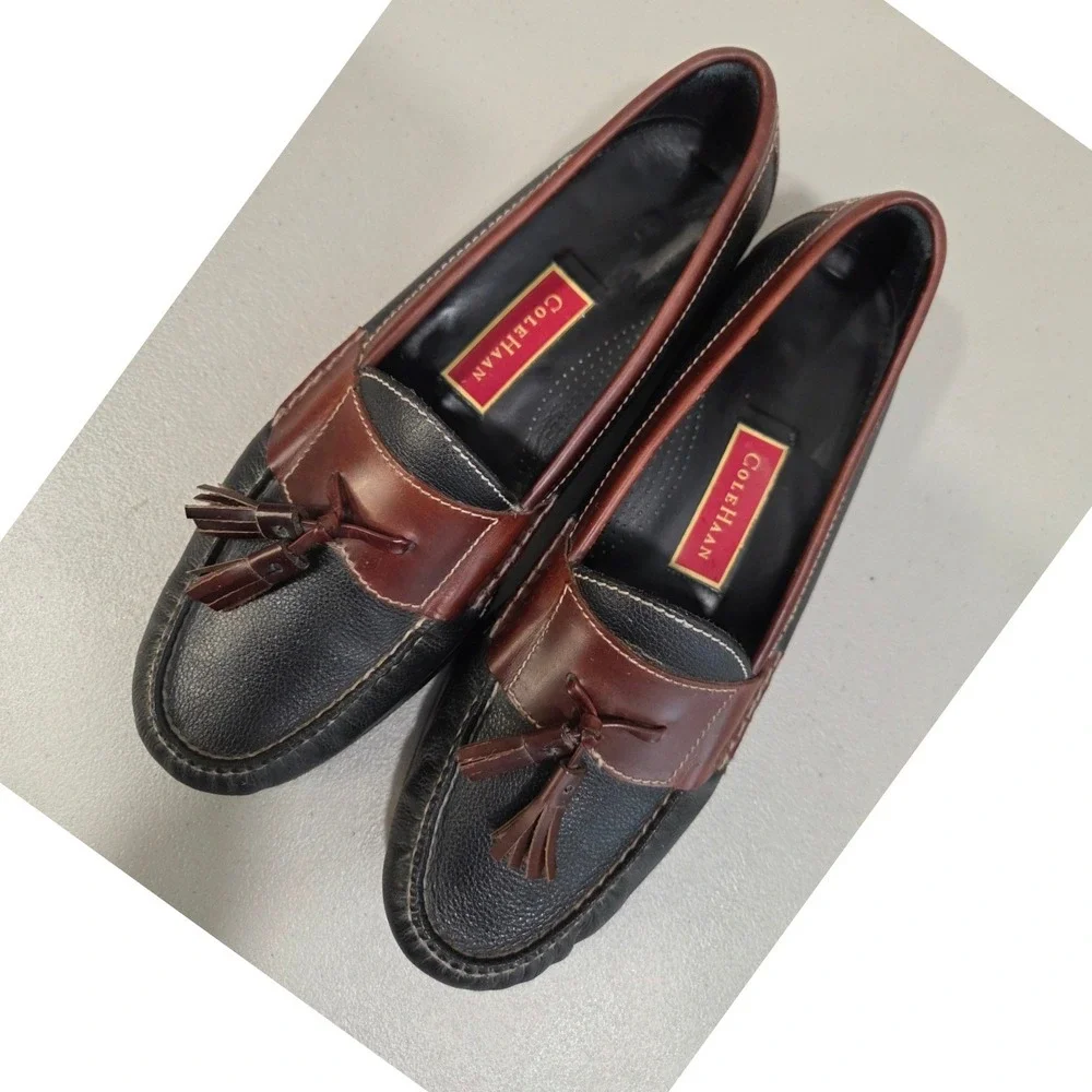 Cole Haan Mens Two Tone Leather Tassel‎ Loafers 11 D Kiltie Dress Preppy